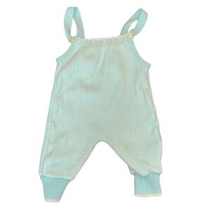 Vintage | Baby Mint Green White Dot | Knit Romper Jumpsuit Overalls